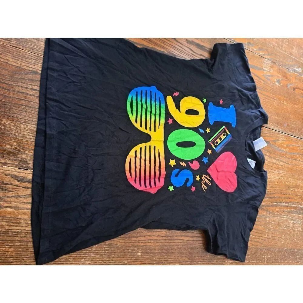 New XL I Love the 90s  Short Sleeve Crew Pullover Cotton TShirt Black Rainbow
